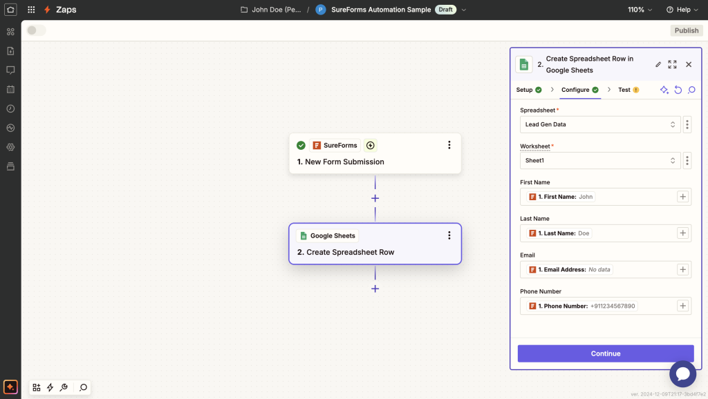 enter the data to configure